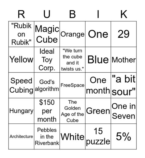 Rubiks Cube Bingo Card