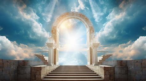 Premium Photo Stairway Leading To Heaven With Clouds And Sunlight 3D