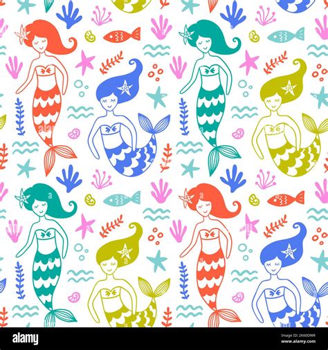 Cute Mermaids Seamless Pattern Texture Stock Vector Image And Art Alamy