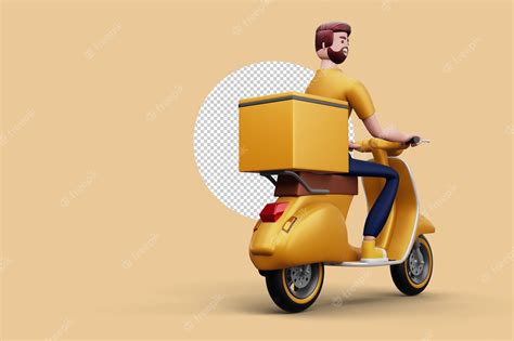 Premium Psd Delivery Man Riding A Motorcycle With Delivery Box 3d