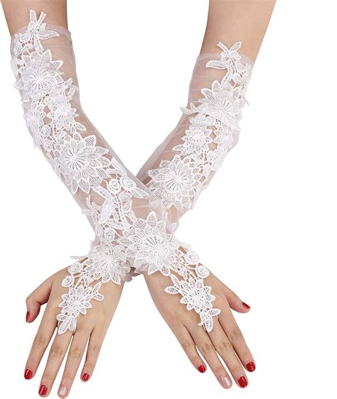 Ladies White Lace Gloves Long Fingerless Gloves Wedding Gloves Evening Gloves Finger Loop Gloves