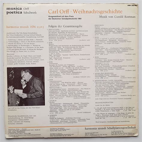 Carl Orff Gunild Keetman Weihnachtsgeschichte Musica Poetica Orff