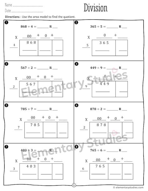 Division Models Worksheets | Area Model, Bar Model, Array - Worksheets ...