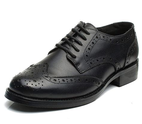 U Lite Womens Black Perforated Lace Up Wingtip Leather Flat Oxfords