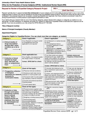 Fillable Online Expedited Review Bapplicationb Unt Health Science