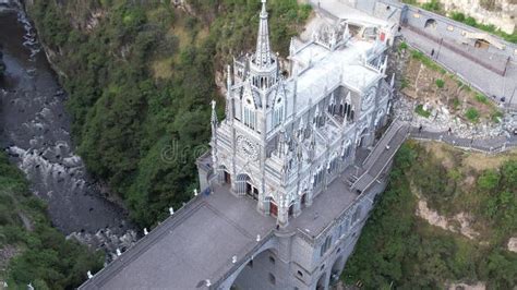 Aerial Of The National Shrine Basilica Of Our Lady Of Las Lajas Stock