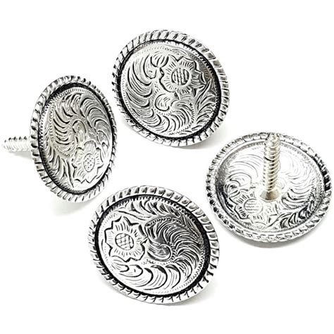 Western Saddle Conchos 4 Pack Set 1 12 Antiqued Silver Screw In