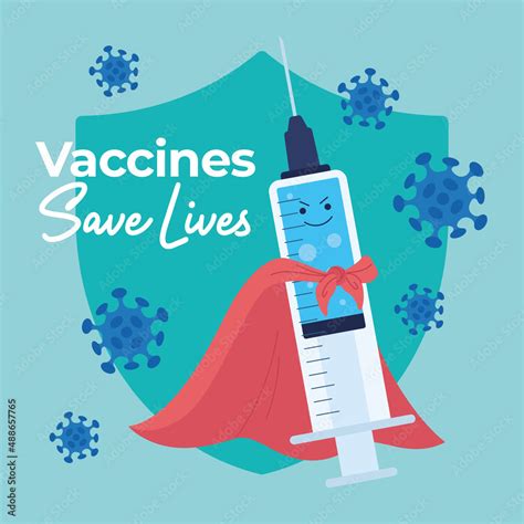 Vaccines Save Lives Poster Syringe Hero With Cap Vector Stock Vector