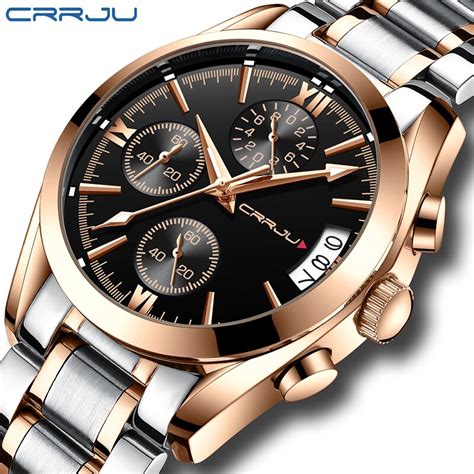 Crrju reloj deportivo de acero inoxidable para hombre cronógrafo de