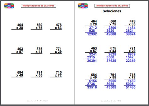 Multiplicaciones de 3x2 cifras Matemáticas Gratis