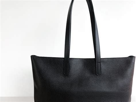 Black Leather Tote Bag Large Black Leather Bag With Zipper Etsy