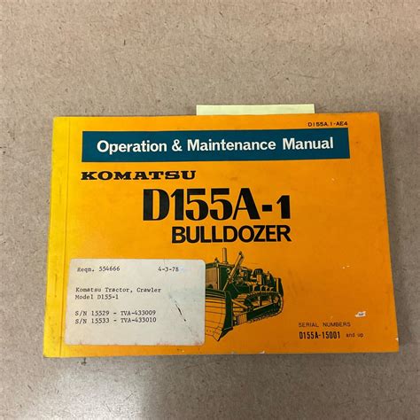 Komatsu D155A 1 OPERATION MAINTENANCE MANUAL BULLDOZER DOZER OPERATOR