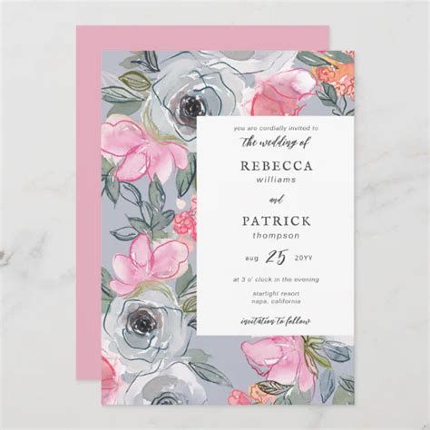 Line Art Watercolor Floral Elegant Wedding Invitation Zazzle