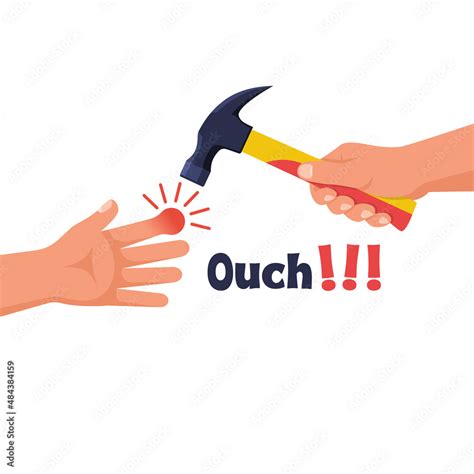 Hit finger hammer. Vector illustration flat design. Isolated on white ...