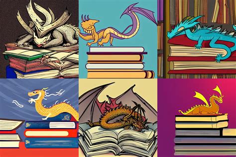 A Dragon Sleeping On A Pile Of Books Illustration Stable Diffusion