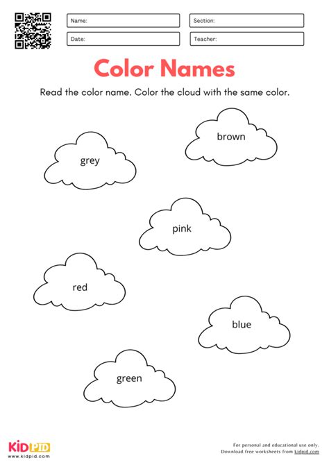 Color Names Worksheet For Kindergarten Kidpid