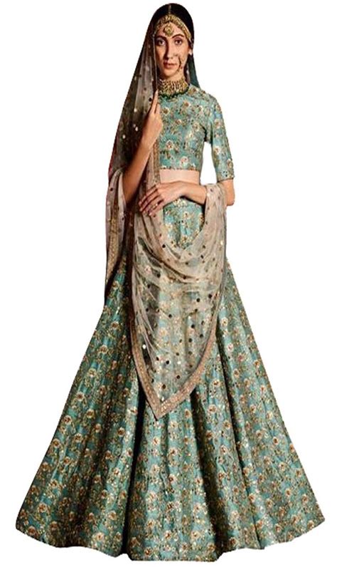 Sea Green Sequins Embellished Art Silk Semi Stitched Lehenga Choli