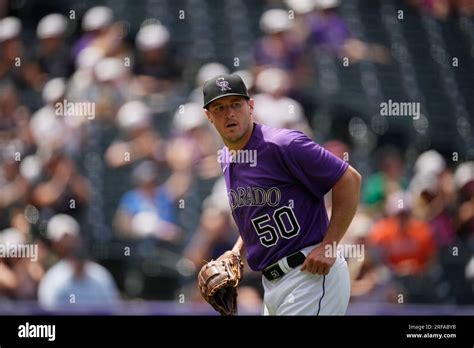 Colorado Rockies relief pitcher Ty Blach (50) in the fifth inning of a baseball game Sunday ...