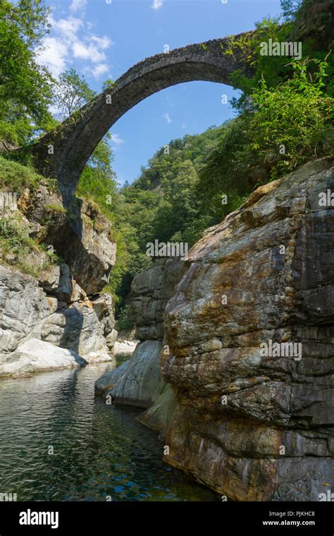 Roman Bridge Ponte Romano Over River Melezza Near Intragna Centovalli