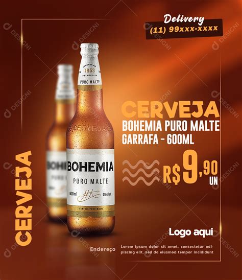 Social Media Distribuidora Cerveja Bohemia Puro Malte PSD Editável