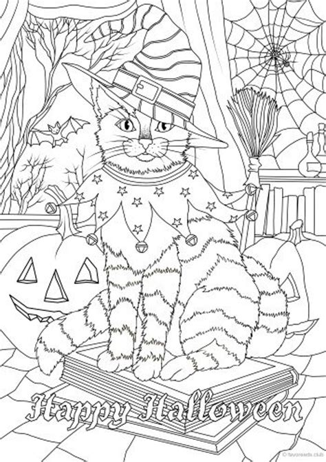 Halloween Cat Printable Adult Coloring Page From Favoreads Etsy