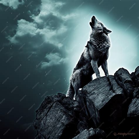 Premium AI Image | Wolf howling at night in mountain