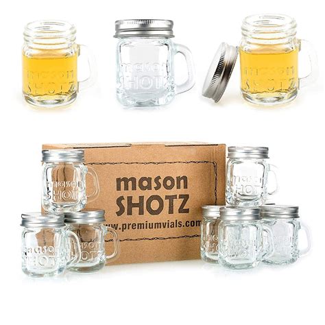 Premium Vials Mini Mason Jar Shot Glasses With Handles Set Of