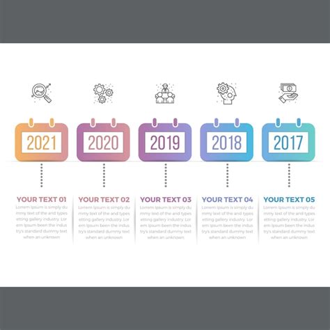 Infografía de línea de tiempo horizontal con 05 pasos Vector Premium