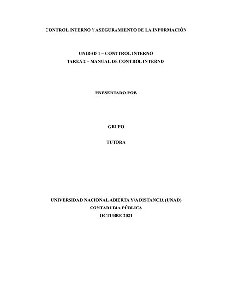 Control Interno Y Aseguramiento DE LA Información CONTROL INTERNO Y