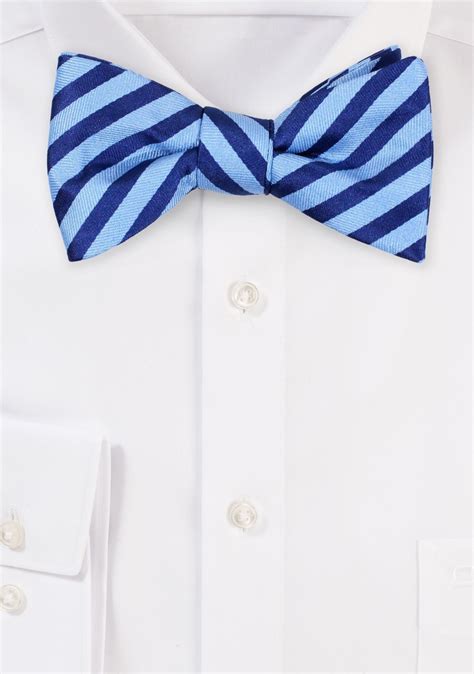 Navy and Blue Striped Bow Tie in Satin Finish - Mens Blue Striped Bow ...