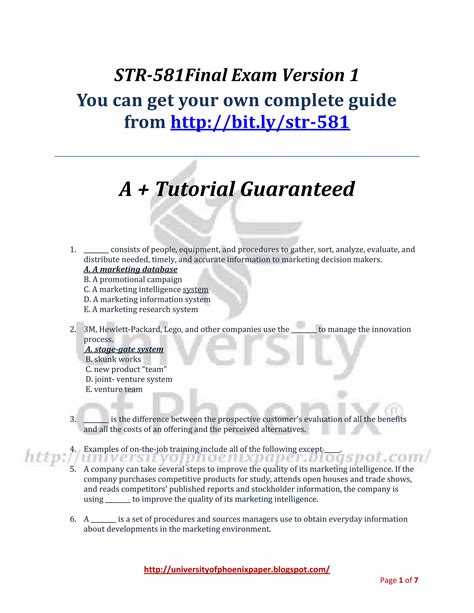 Str 581 Final Exam University Of Phoenix Final Exams Study Guide 1