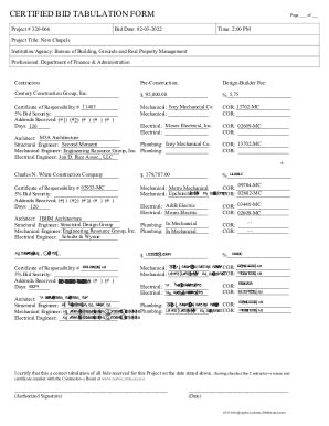 Fillable Online Dfa Ms GovmedialfupwwbaCERTIFIED BID TABULATION