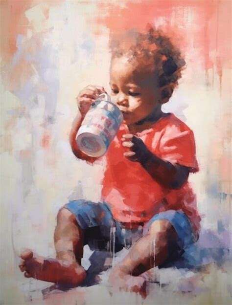 Premium Ai Image A Painting Of A Baby Drinking From A Mug