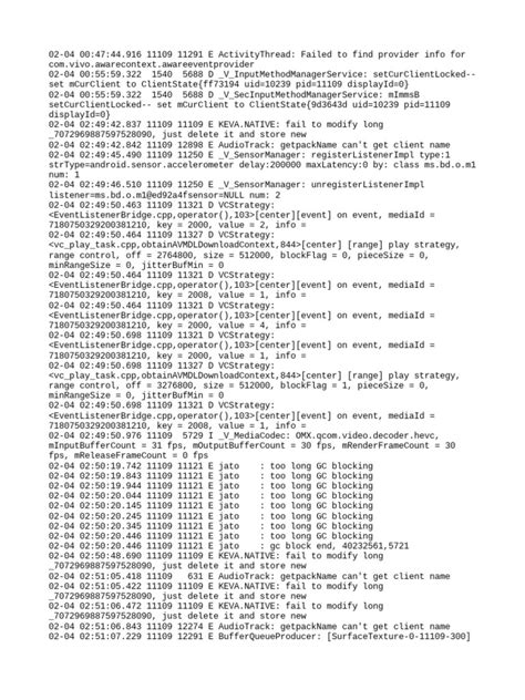 Log File Documenting Various Application Errors Sensor Events And