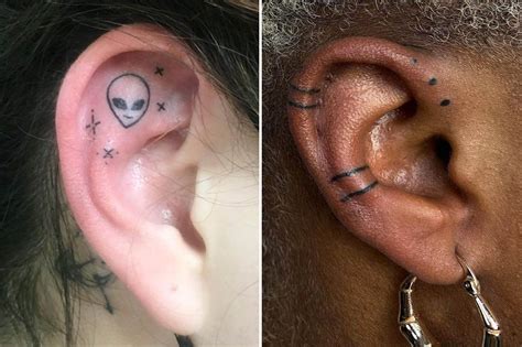 Cat Silhouette Tattoo Behind Ear