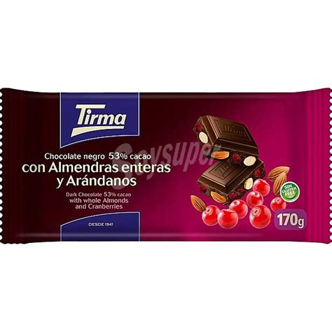 Tirma Chocolate negro 53 con almendras enteras y arándanos sin gluten