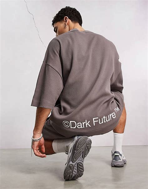 Asos Dark Future Co Ord Oversized Short Sleeve Sweatshirt In Waffle