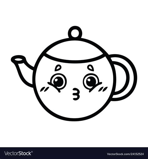 Line drawing cartoon tea pot Royalty Free Vector Image