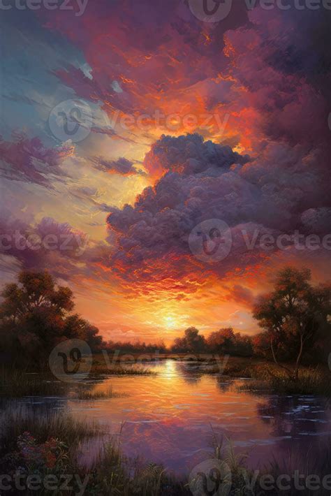 Gorgeous Impressionistic Sunset Landscape with Thick Brush Strokes ...