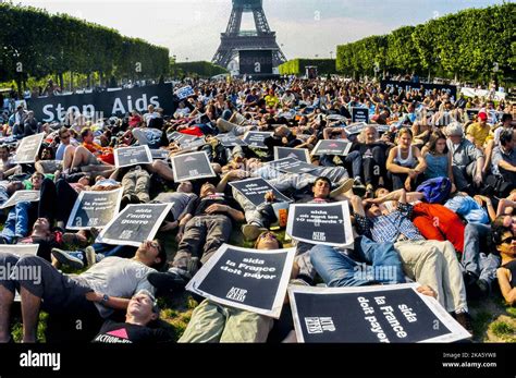 Paris France Large Crowd Scene Lying Down In Protest Aids