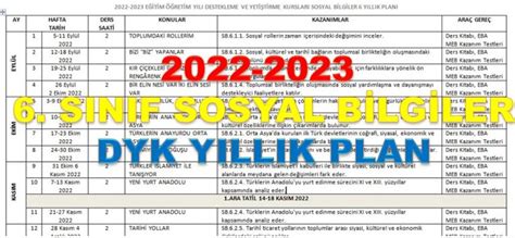 2022 2023 6 Sınıf Sosyal Bilgiler Dyk Yıllık Planı Sosyal Bilgiler Sosyalciniz Zeki DoĞan