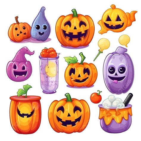 Happy Halloween Ghost Pumpkin Potion And Candies For Halloween Party Isolated Vector Set