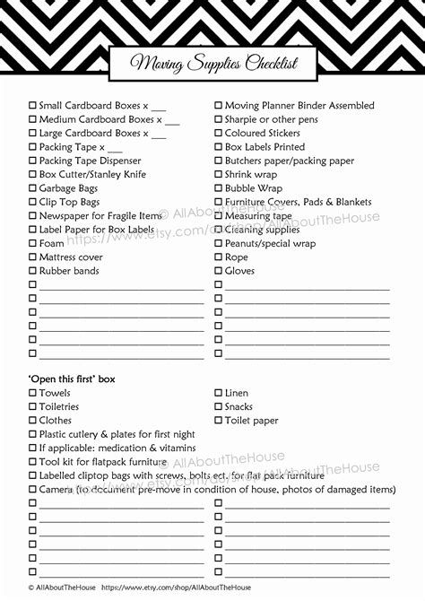 Moving Checklist Printable Template