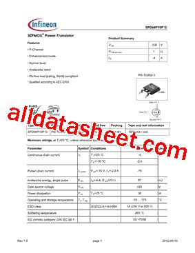 Spd P Pg Datasheet Pdf Infineon Technologies Ag