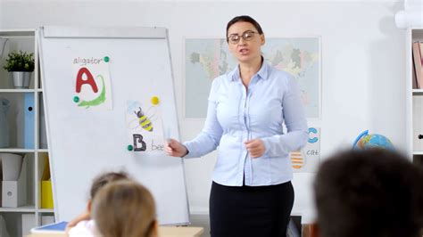 Primary Teacher Teaching Alphabet To Children Stock Footage Sbv