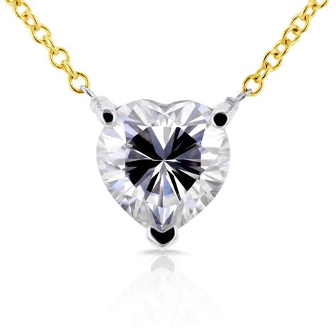 Floating Heart Moissanite Necklace 1 CTW 14K Yellow Gold Moissanite