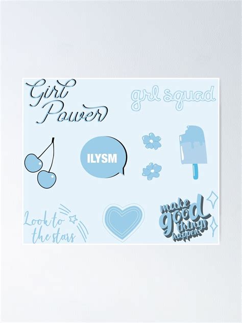 Light Blue Sticker Pack Collection Of Hand Drawn Images And Text For