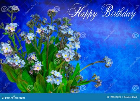 Blue Flowers on Blue Background Happy Birthday Stock Image - Image of ...