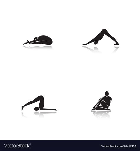 Yoga Asanas Drop Shadow Black Glyph Icons Set Vector Image