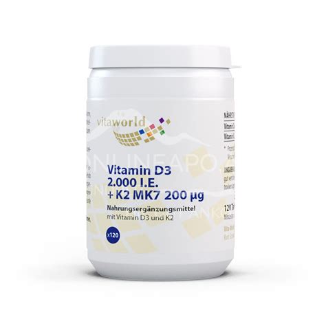 Vitaworld Vitamin D3 2000 I E K2 Mk7 200 µg Tabletten Schnell